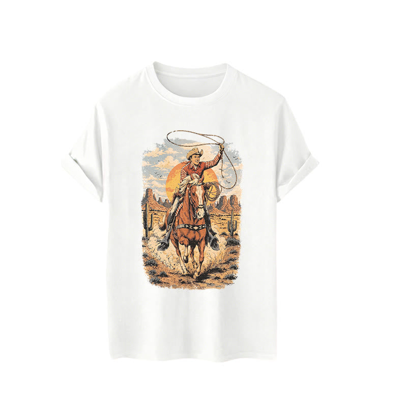 Sunset Desert Cowboy Lasso Graphic Print Shirt - image 4