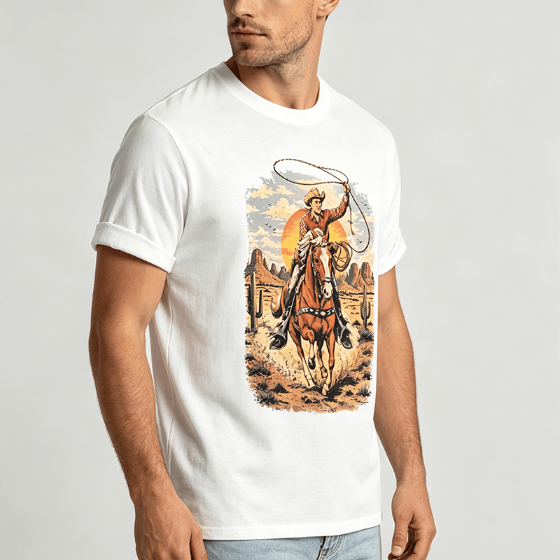 Sunset Desert Cowboy Lasso Graphic Print Shirt - image 2