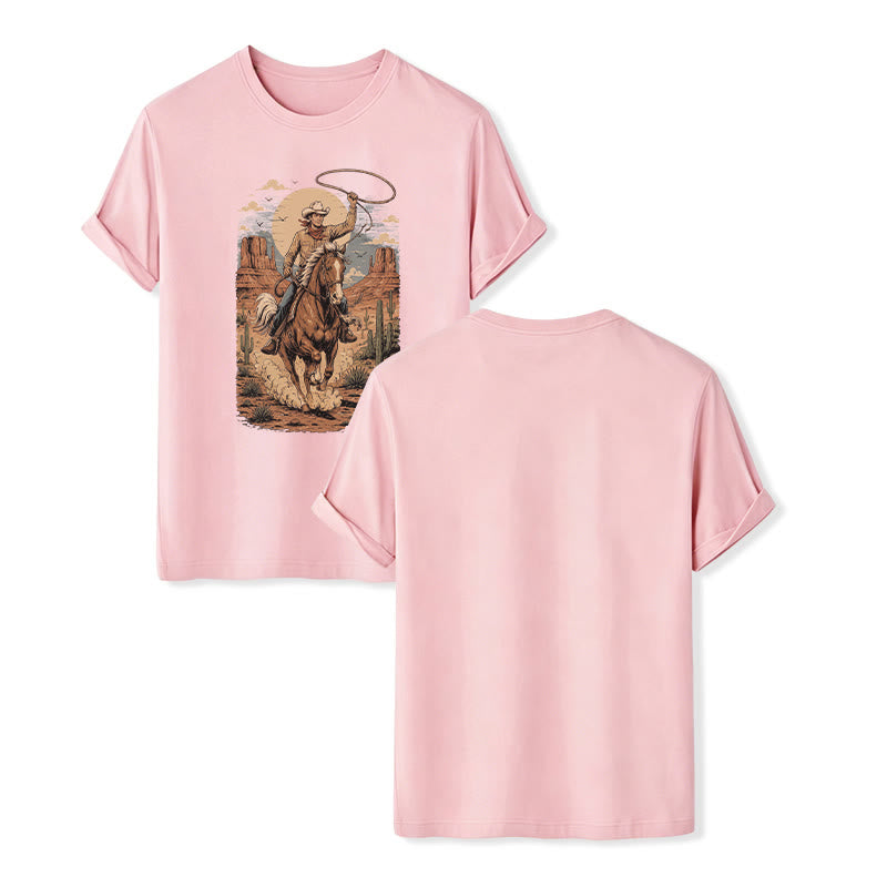 Retro Canyon Cowboy Lasso Graphic Print Shirt - Pink - 2XL - image 7