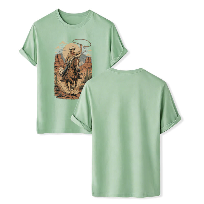 Retro Canyon Cowboy Lasso Graphic Print Shirt - Green - 2XL - image 10