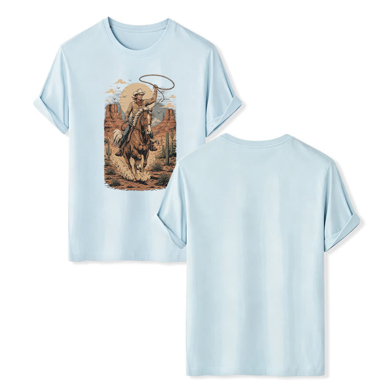 Retro Canyon Cowboy Lasso Graphic Print Shirt - Blue - 2XL - image 9