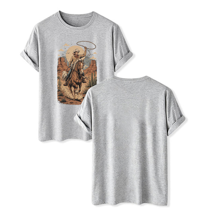 Retro Canyon Cowboy Lasso Graphic Print Shirt - Gray - 2XL - image 8