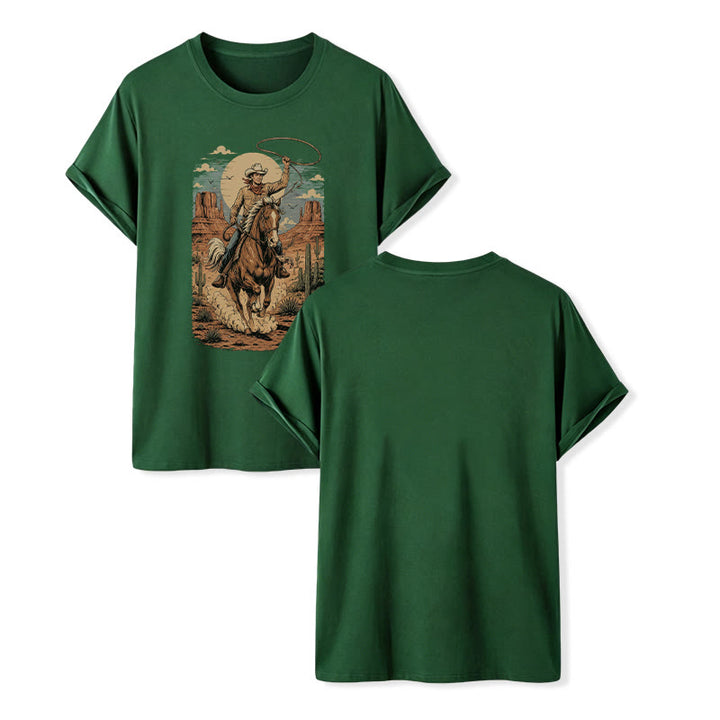Retro Canyon Cowboy Lasso Graphic Print Shirt - Dark Green - 2XL - image 13