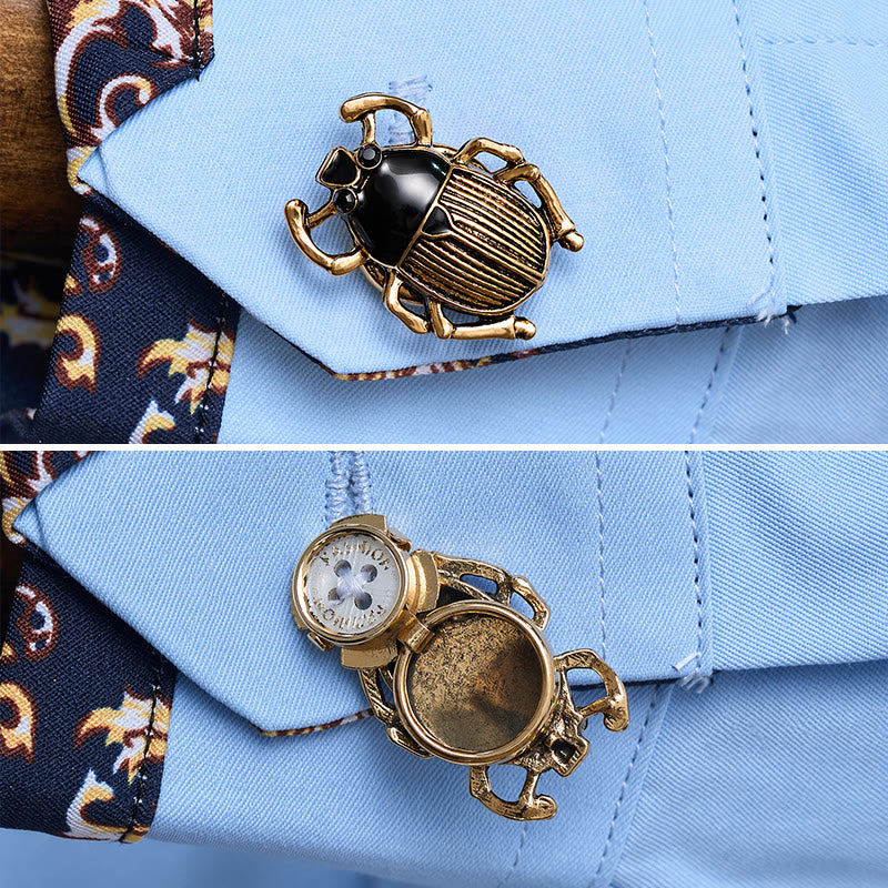 1 Pair Scarab Signet Snap-On Shirt Insect Button Covers - Gold - image 0
