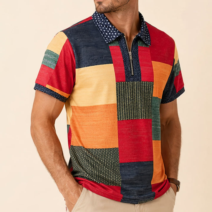 Street Style Color Clash 3D Print Zip Collar Polo Shirt - image 3