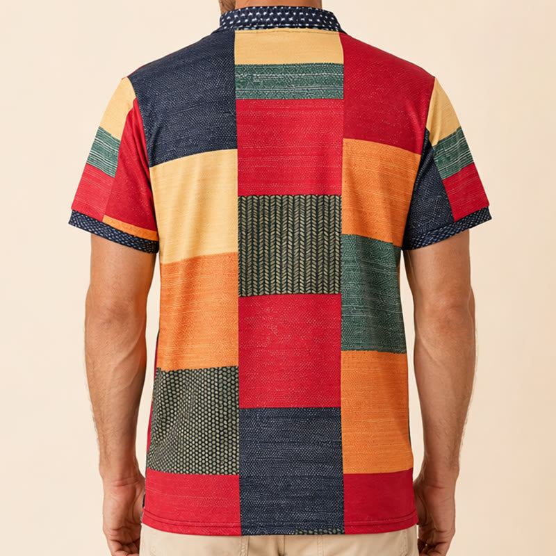 Street Style Color Clash 3D Print Zip Collar Polo Shirt - image 2