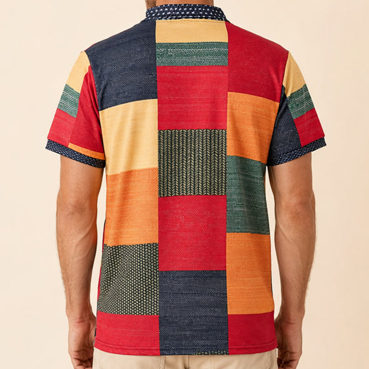 Street Style Color Clash 3D Print Zip Collar Polo Shirt - image 2