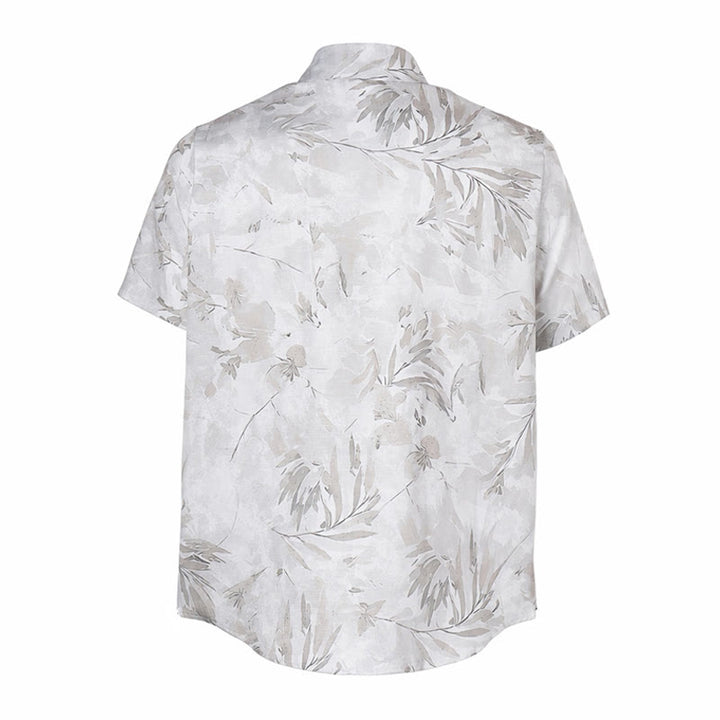 Men's Vintage Grey Leaf Floral Print Light Mature Casual Shirt - image 9