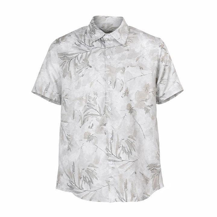 Men's Vintage Grey Leaf Floral Print Light Mature Casual Shirt - image 8