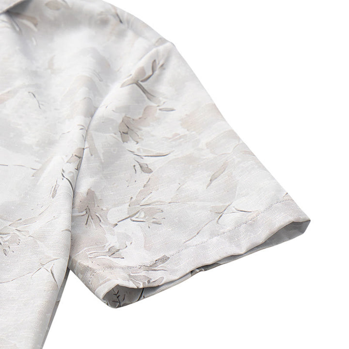 Men's Vintage Grey Leaf Floral Print Light Mature Casual Shirt - image 7
