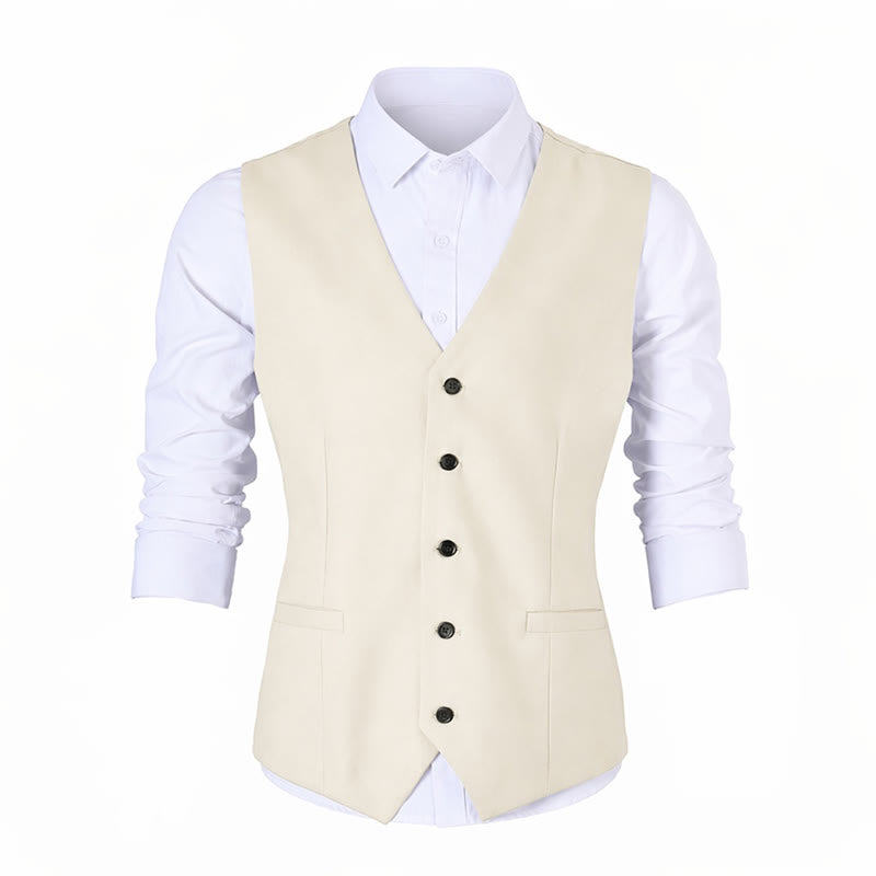 Groomsmen Linen Beach Wedding V-Neck Dress Vest - image 15