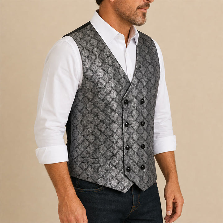 Luxury Metallic-Tone Snakeskin Pattern Suit Vest - image 3
