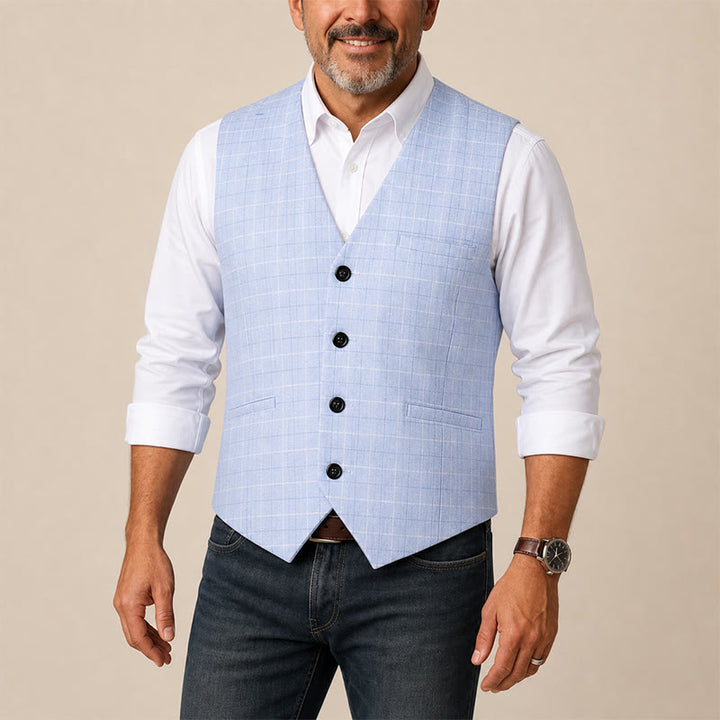 Light Blue Groomsmen Plaid V-Neck Suit Vest - image 1