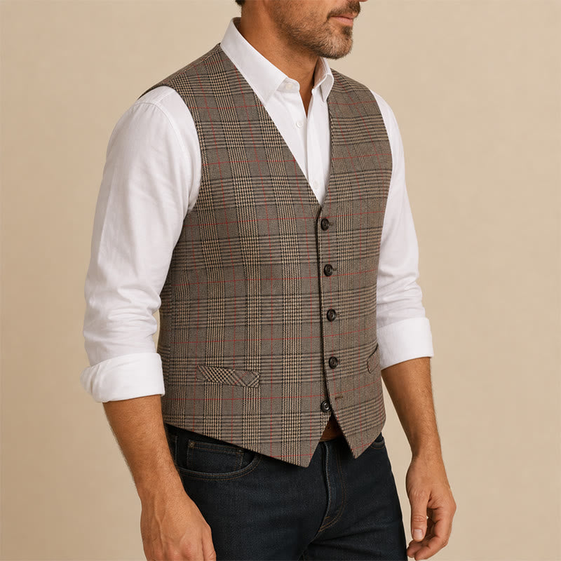 Vintage Heritage Style Checkered V-Neck Suit Vest - image 3