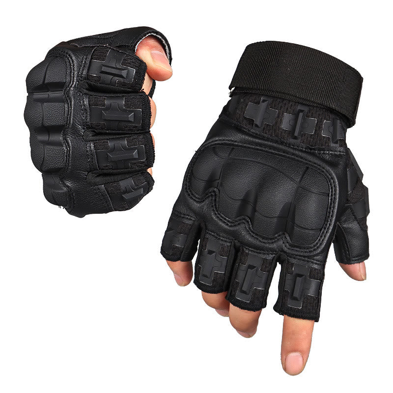 Outdoor Hard Knuckle Army Military Fingerless Gloves - Black - XL - image 0