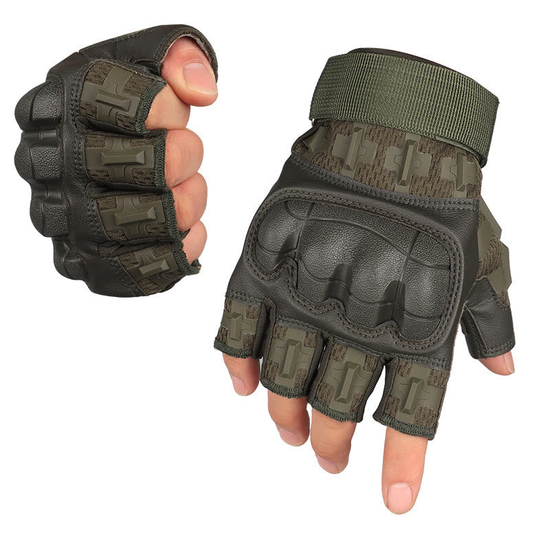 Outdoor Hard Knuckle Army Military Fingerless Gloves - Green - XL - image 6