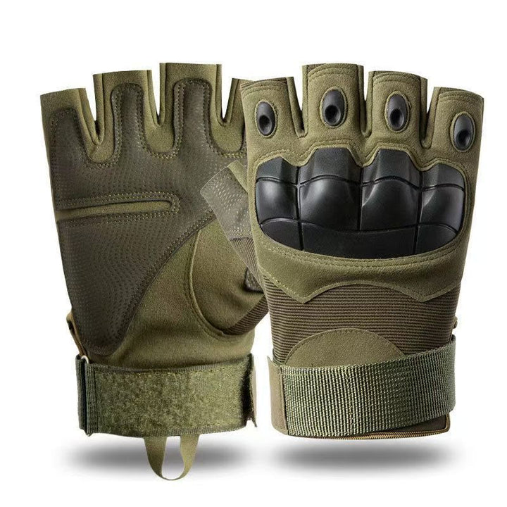 Minimalist Tactical Aesthetic Military Half Finger Gloves - Green - XL - image 0