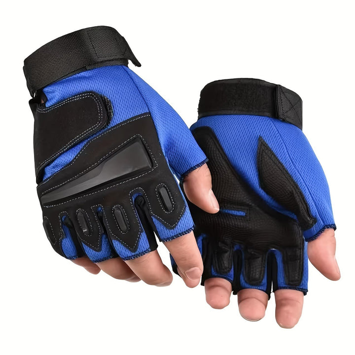 Cycling & Motorcycle Half Finger Gloves With Hard Shell Protection - Blue - XL - image 0