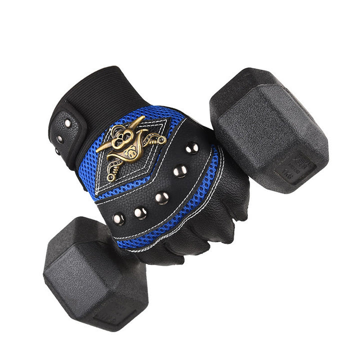 Pirate Biker Skull Studded Leather Half Finger Outdoor Gloves - image 1