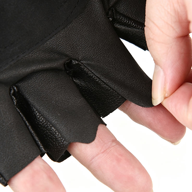 Pirate Biker Skull Studded Leather Half Finger Outdoor Gloves - image 6