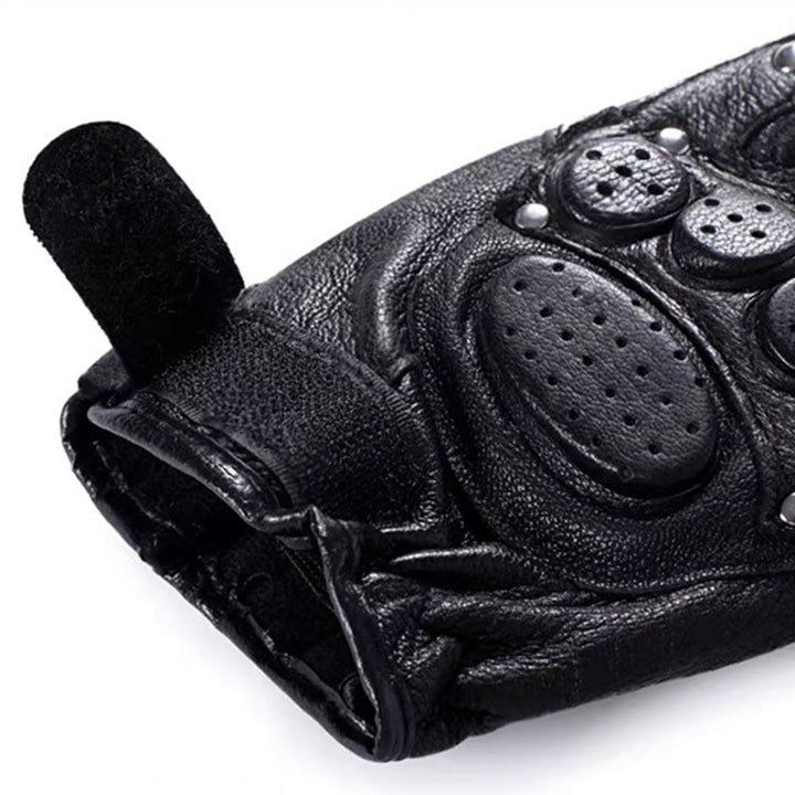 Motorcycle Black Sheepskin Leather Gloves With Hard Knuckle Armor - image 5
