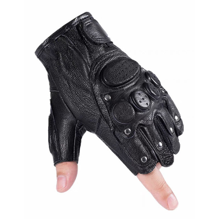 Motorcycle Black Sheepskin Leather Gloves With Hard Knuckle Armor - image 6