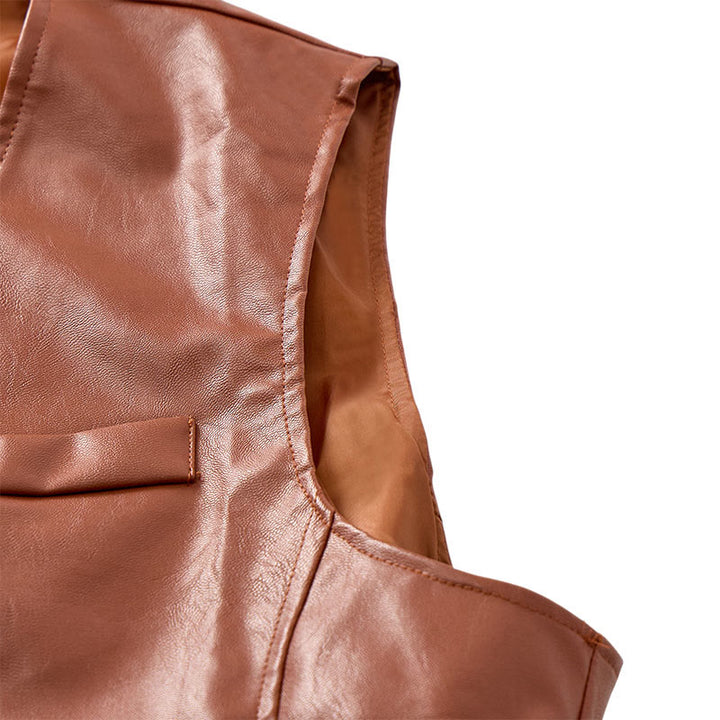 Men's Vintage Cowboy Biker Faux Leather Western Vest - image 9