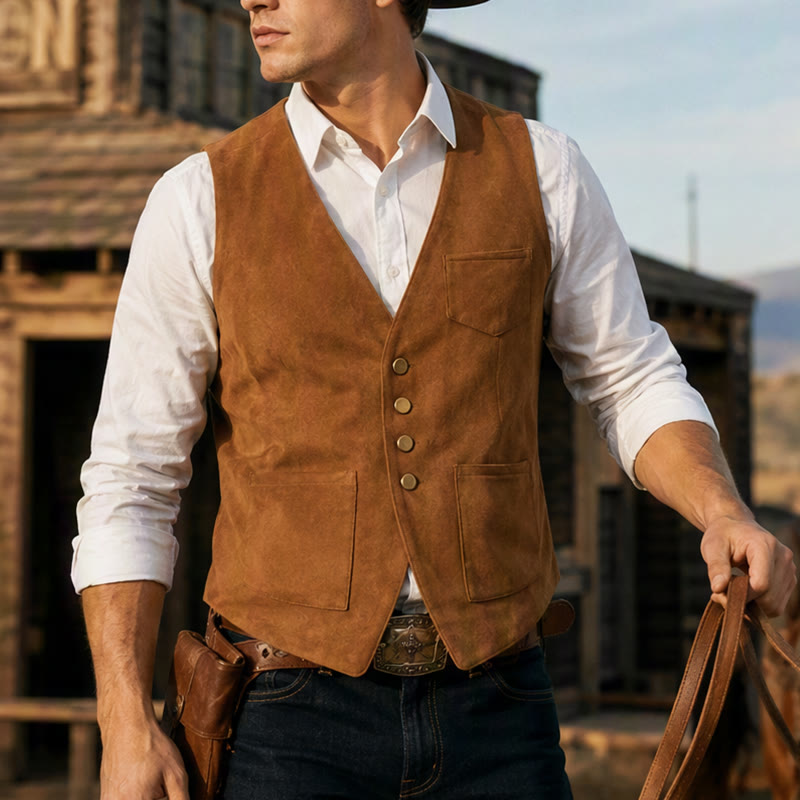 Men's Traditional Western Essential Brown Cowboy Vest - Brown - 3XL - image 0