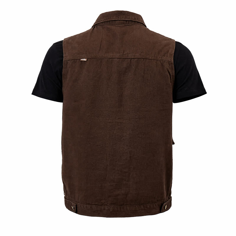 Men's Vintage Washed Brown Canvas Workwear Vest - image 5