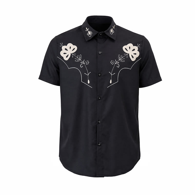 Black Western Floral Printed Cowboy Yoke Shirt - image 8