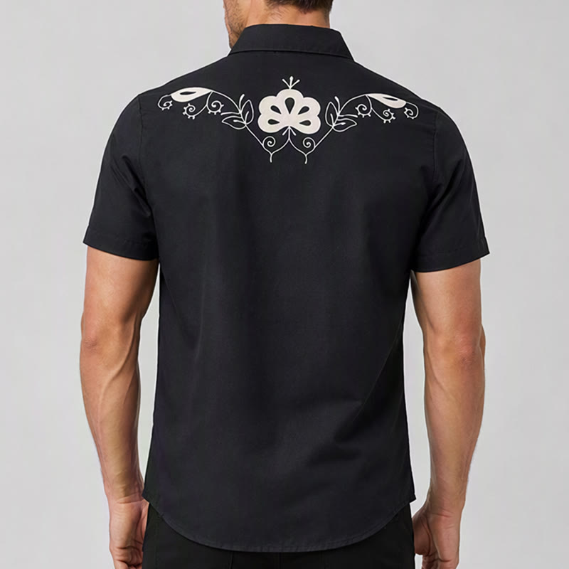 Black Western Floral Printed Cowboy Yoke Shirt - image 2