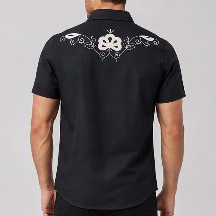 Black Western Floral Printed Cowboy Yoke Shirt - image 2