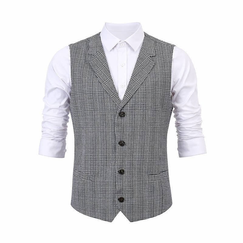 British Style Notched Collar Checkered V-Neck Suit Vest - image 11