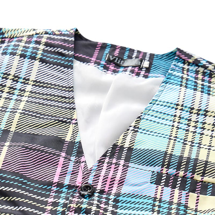 Colorful Tartan Plaid Statement Festive Suit Vest - image 4