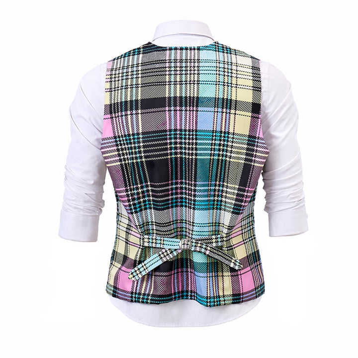 Colorful Tartan Plaid Statement Festive Suit Vest - image 11