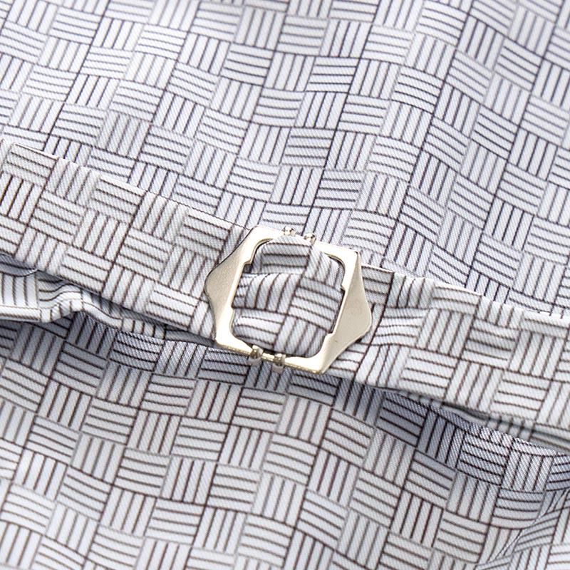 Minimalist Silver Grey Grid Pattern V-Neck Suit Vest - image 9