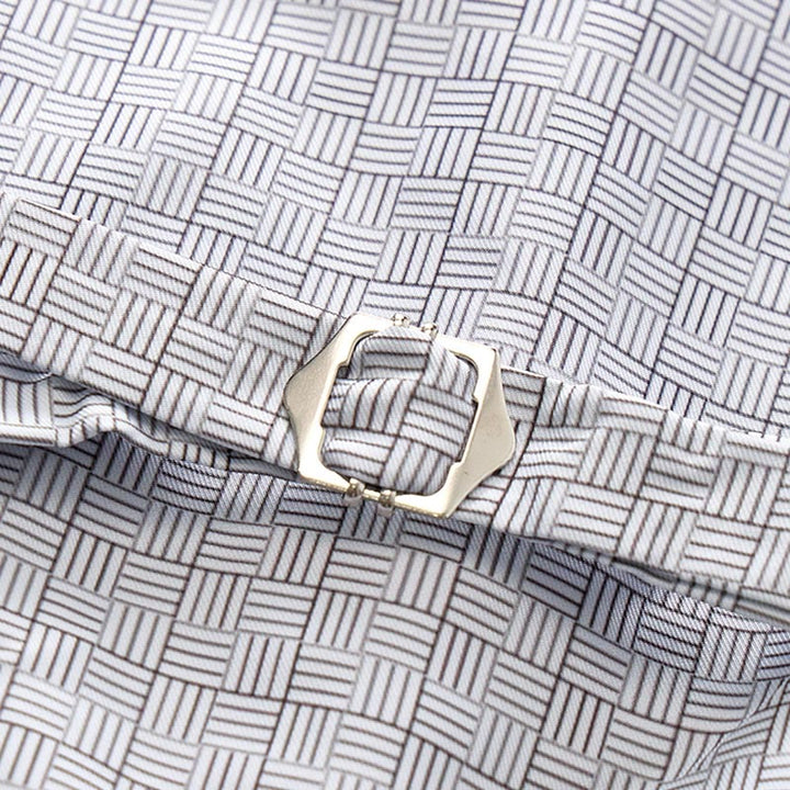 Minimalist Silver Grey Grid Pattern V-Neck Suit Vest - image 9