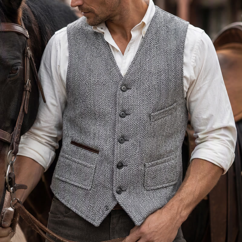 Men's Classic Western Tweed Herringbone Suit Vest - Light Gray - 3XL - image 7