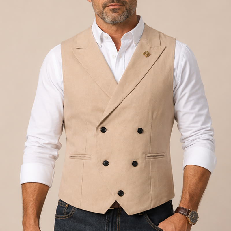 Men's Modern Cowboy Waistcoat Double-breasted Suit Vest With Brooch - image 1