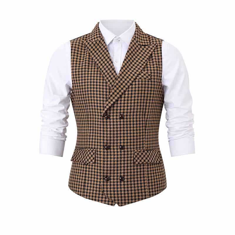 Men's Houndstooth Plaid Middle Ages Style Suit Vest - image 8