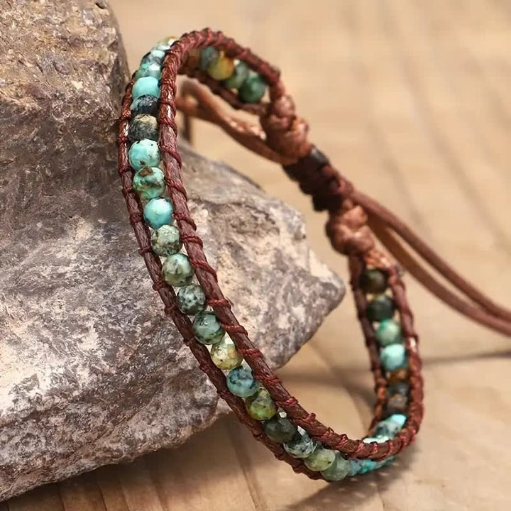 Dainty Turquoise Beaded Boho Wrap Adjustable Braided Bracelet - image 2