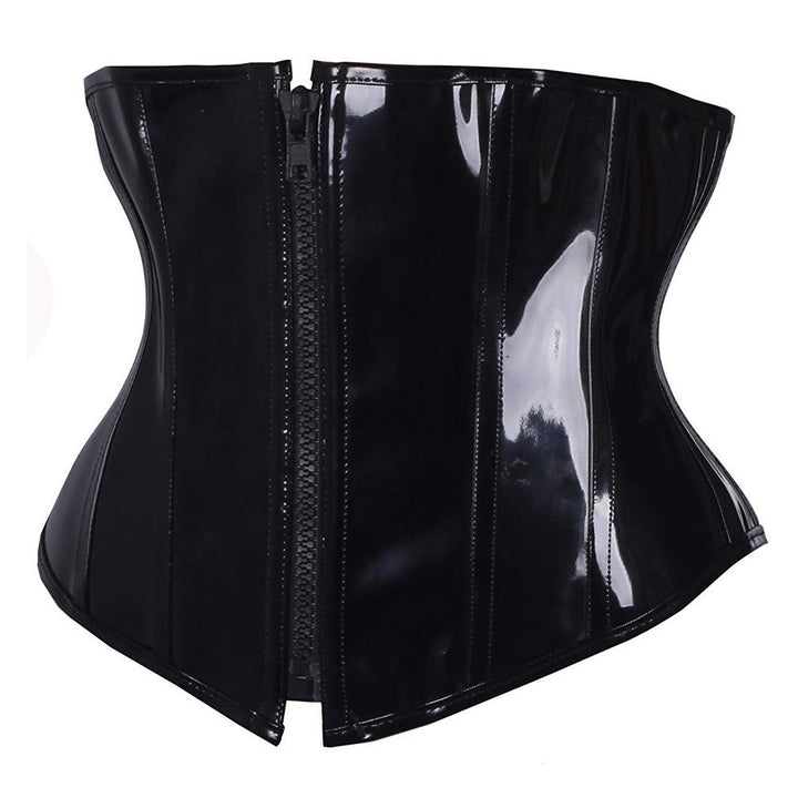 Zipper PU Leather Waist Trainer Adjustable Lace Up Tummy Control Corset Shapewear - image 3
