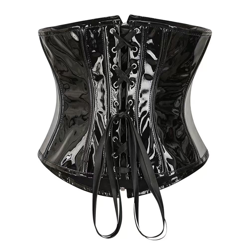 Women Shiny PU Corset Front Zipper Waist Trainer Tummy Control Body Shaper - image 2