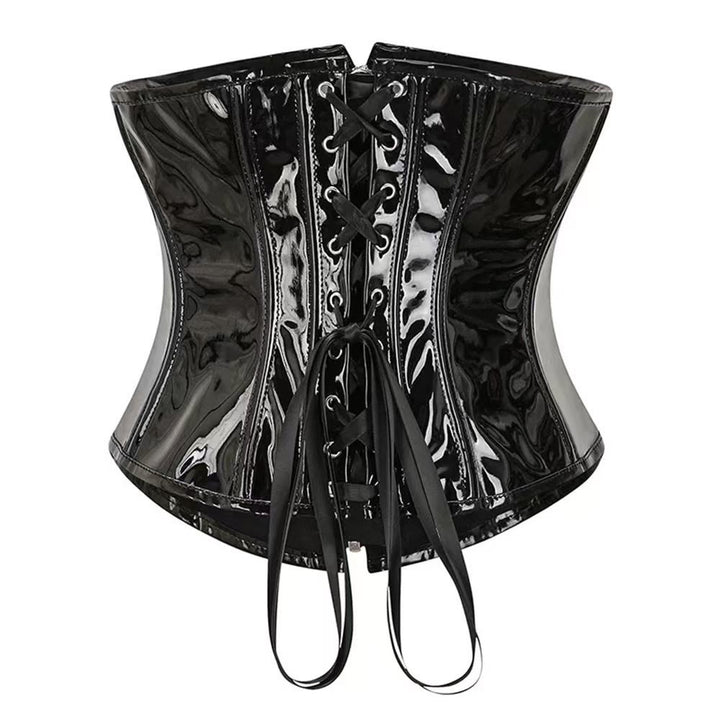 Women Shiny PU Corset Front Zipper Waist Trainer Tummy Control Body Shaper - image 2