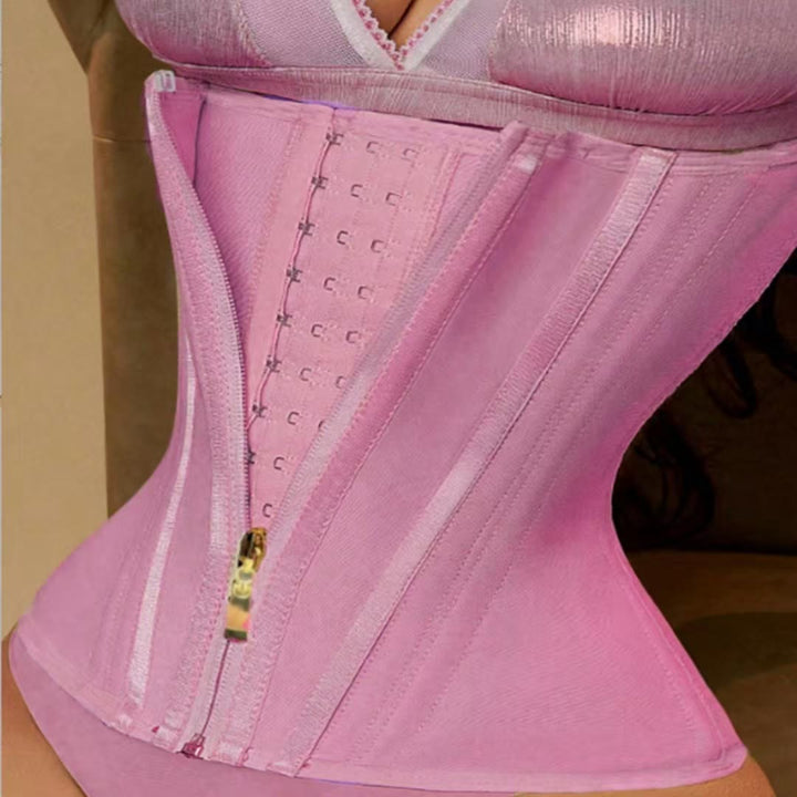 Women Nylon Boned Waist Trainer Multi Rear Hook Tummy Control Slim Corset Shaper - Pink - 3XL - image 2