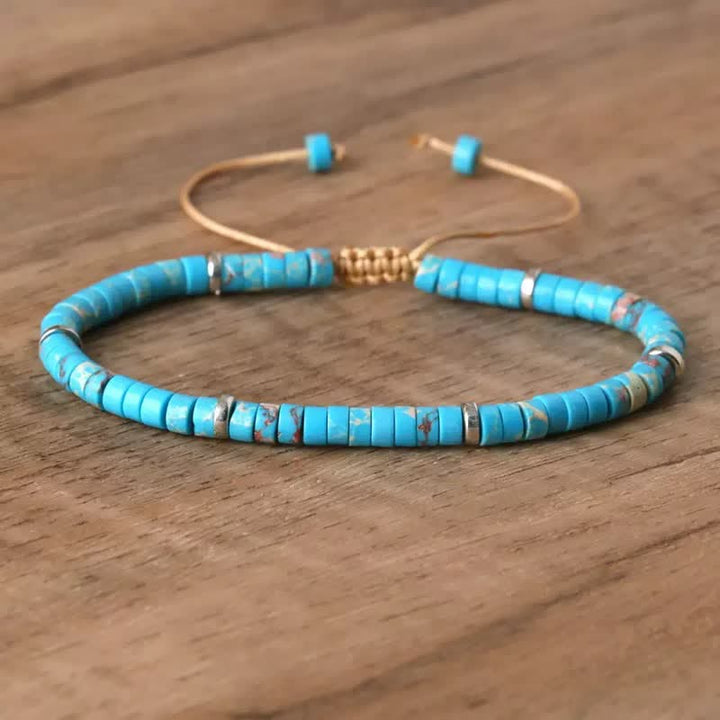 Turquoise Disc Beaded Adjustable Cord Bracelet - Blue - image 1