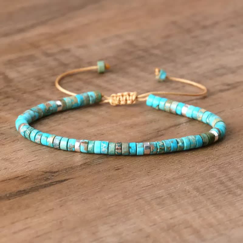 Turquoise Disc Beaded Adjustable Cord Bracelet - Turquoise - image 0