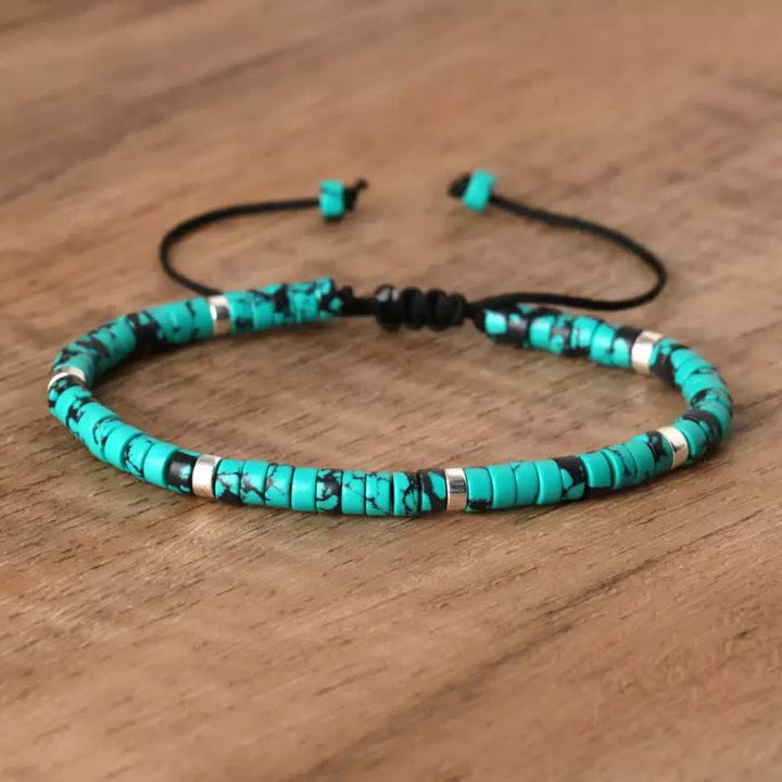 Turquoise Disc Beaded Adjustable Cord Bracelet - Green - image 2