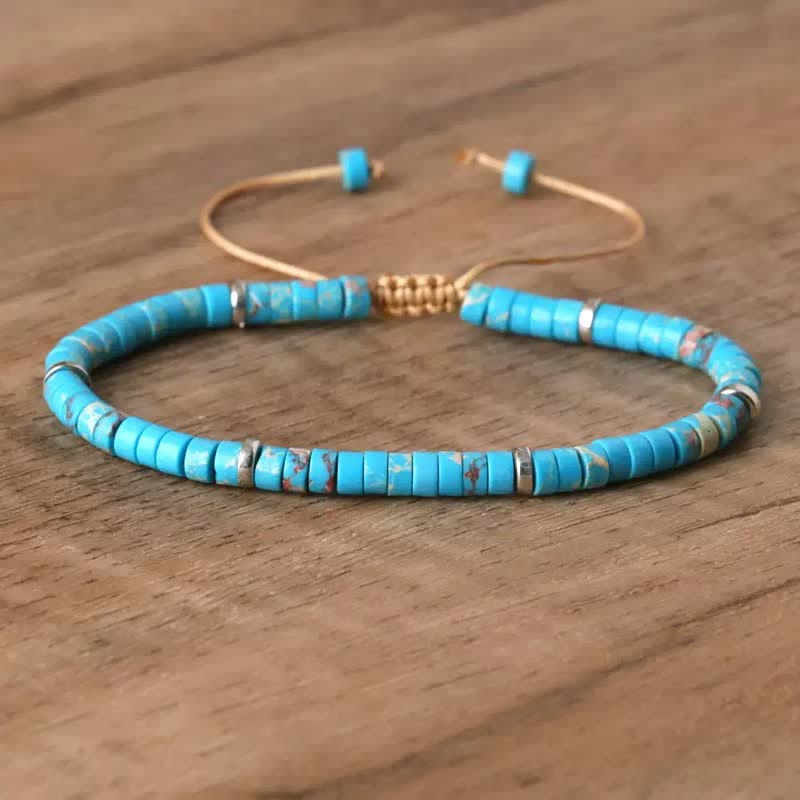 Turquoise Disc Beaded Adjustable Cord Bracelet - Blue - image 2