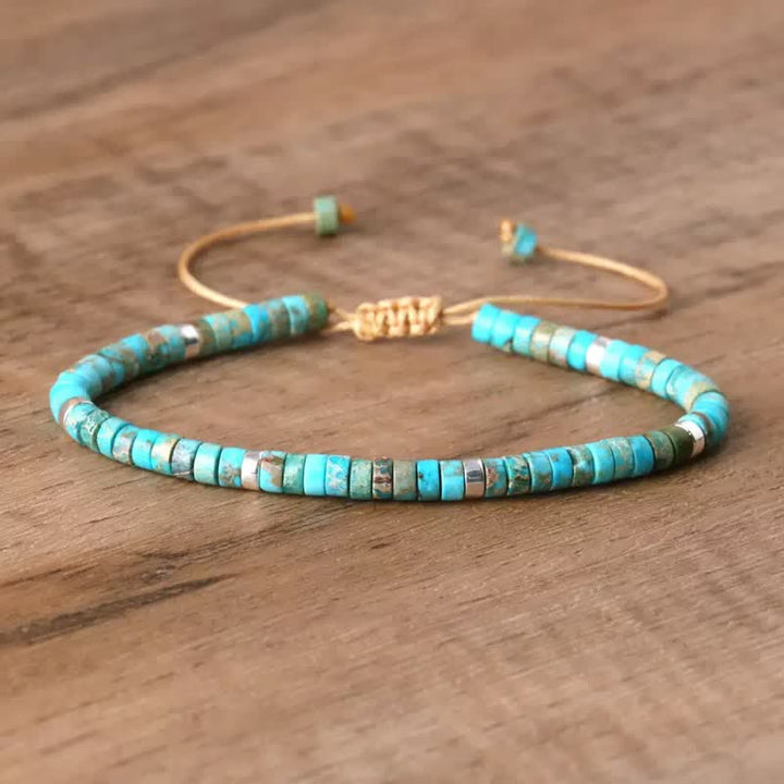 Turquoise Disc Beaded Adjustable Cord Bracelet - Turquoise - image 0
